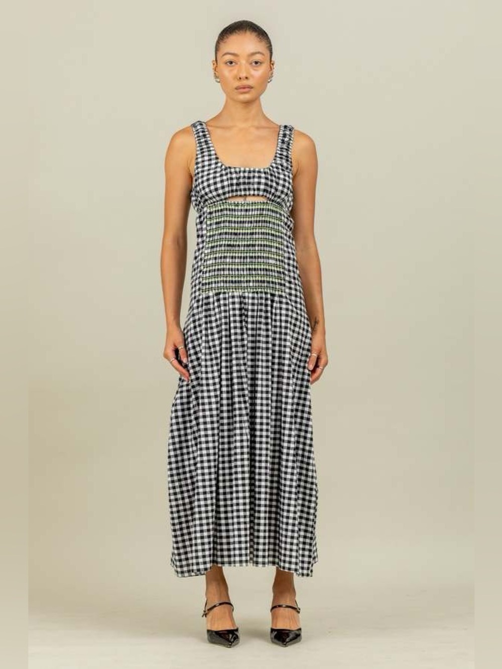Bella Smocked Dress in Black and White Gingham/ Toit Volant/ XL/ NWT / $285